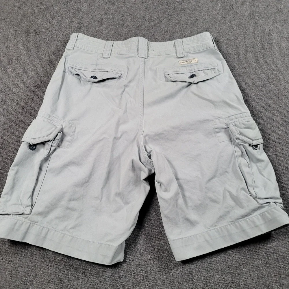 Polo Ralph Lauren Cargo Shorts Mens 34 Gray Cotton Canvas Relaxed DISTRESSED